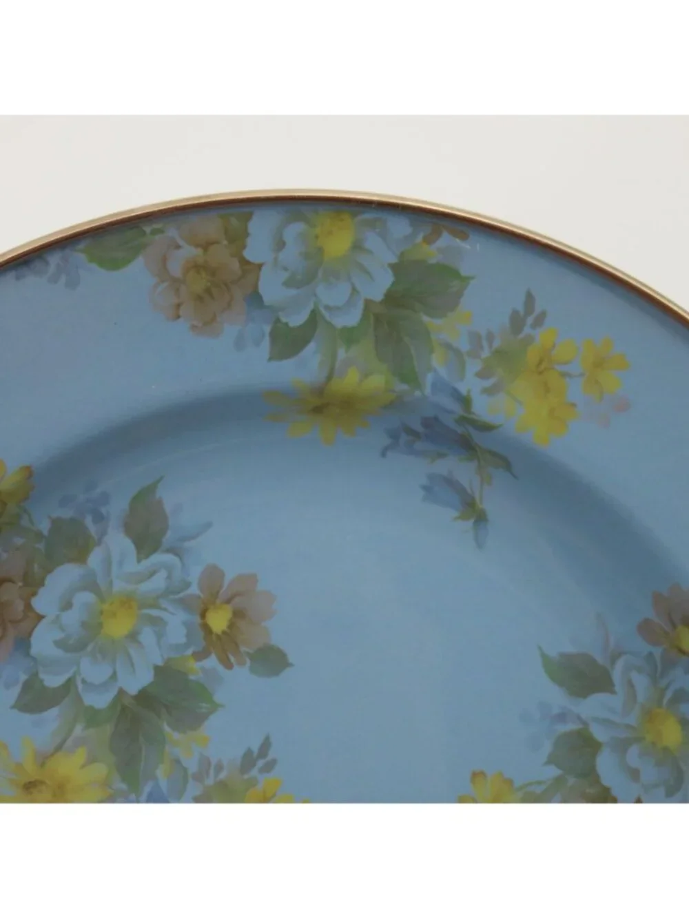 Mackenzie Childs Camp Blue Floral 9in Bowl Enamel Metal Trim Victoria Richard